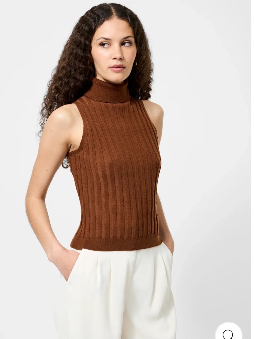 French Connection Ribbed Sleeveless Turtleneck - Rust